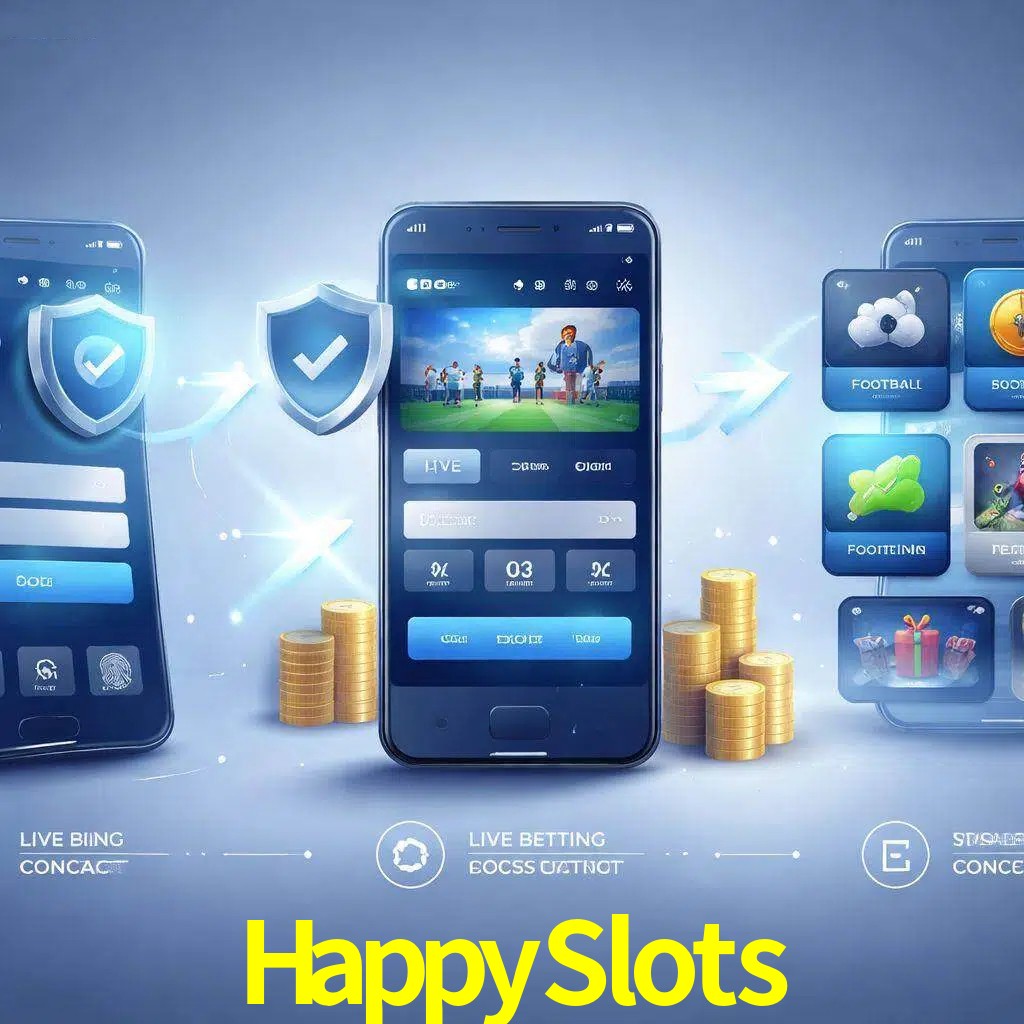 Pasos de acceso a la app HappySlots en pantalla de teléfono móvil